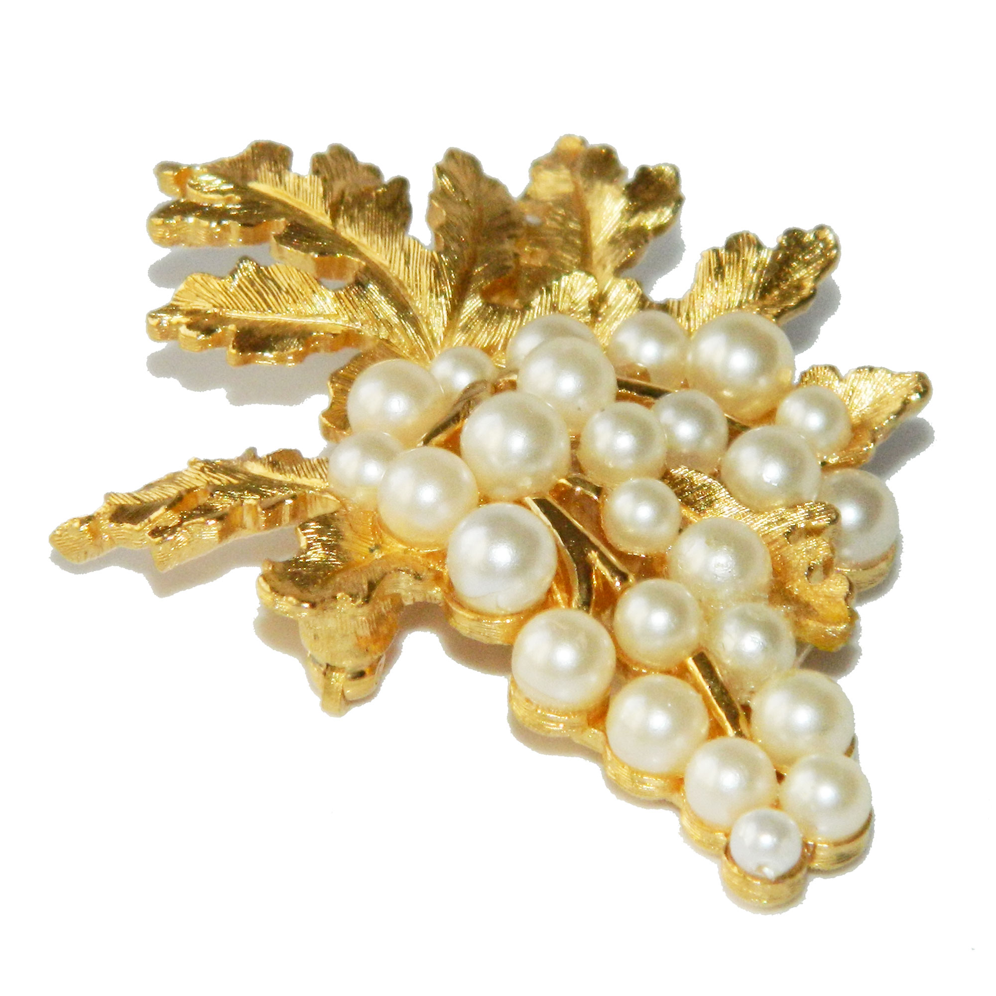 Crown Trifari faux pearl grapes brooch