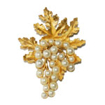 Crown Trifari faux pearl grapes brooch