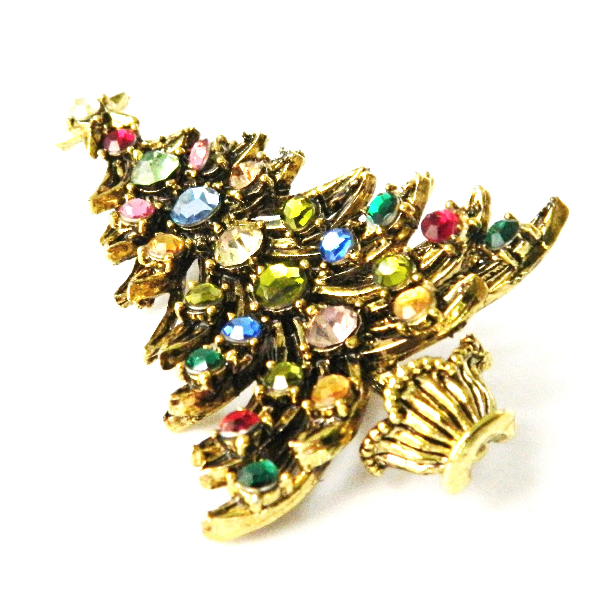 rhinestone Christmas tree pin