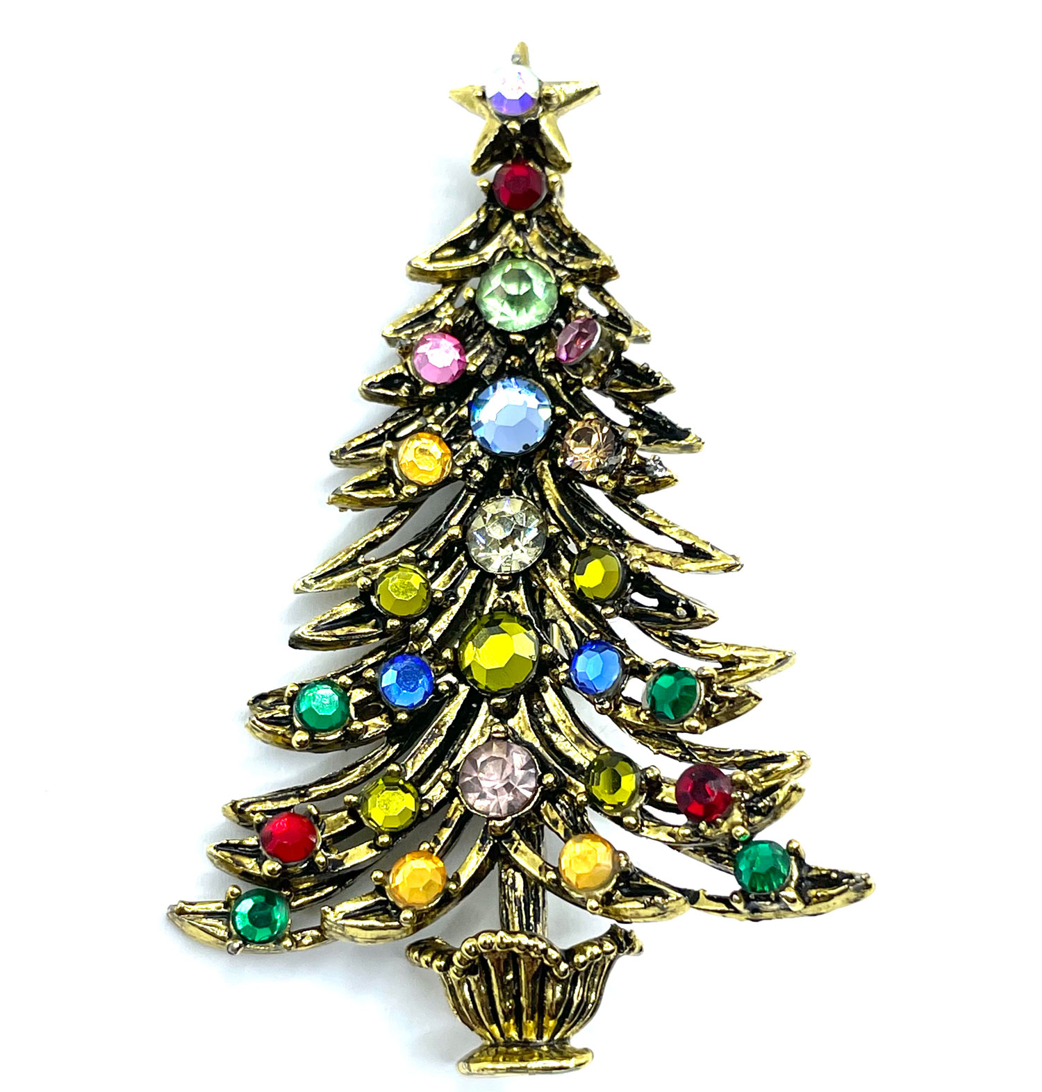 Hollycraft Rhinestone Christmas Tree Brooch