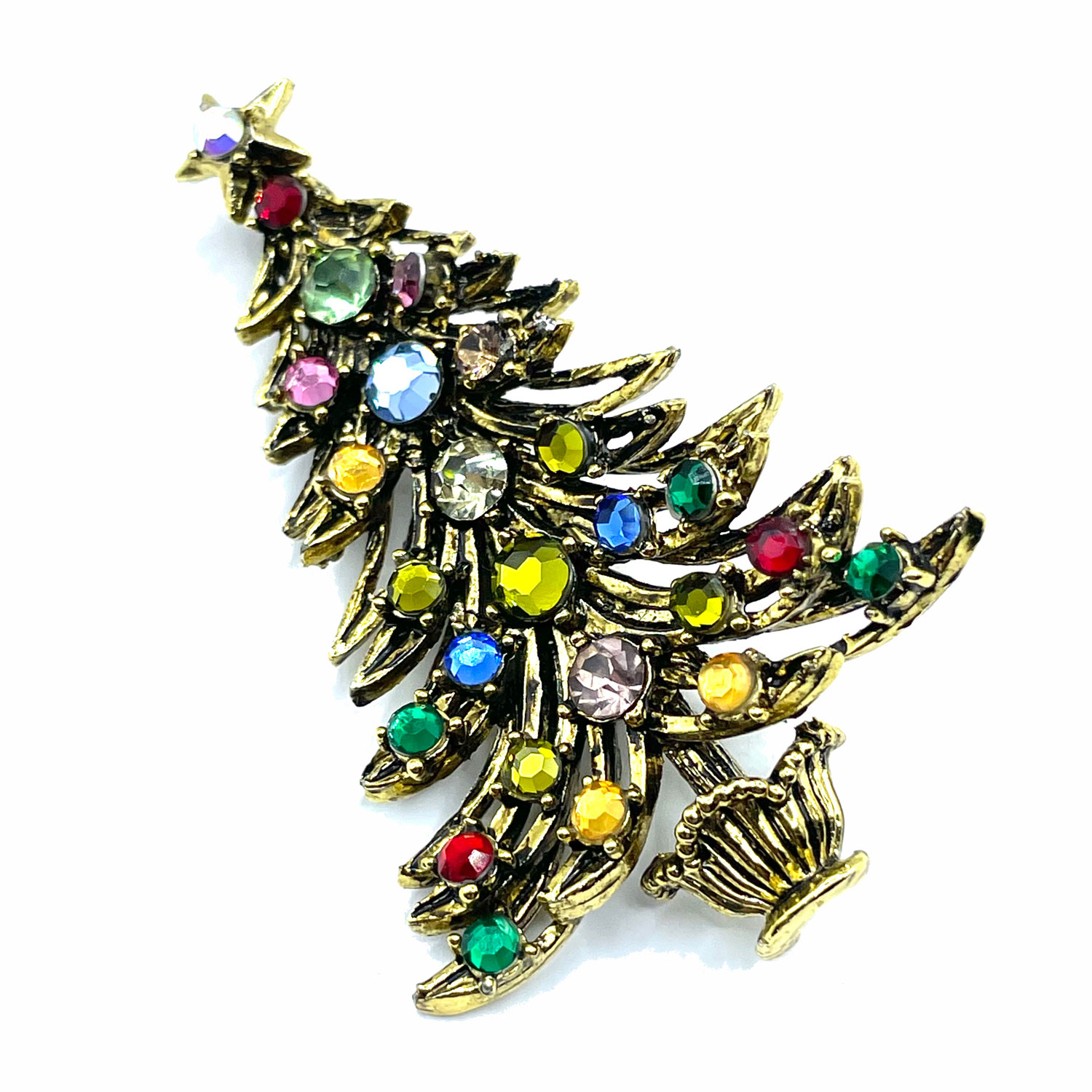 rhinestone Christmas tree pin