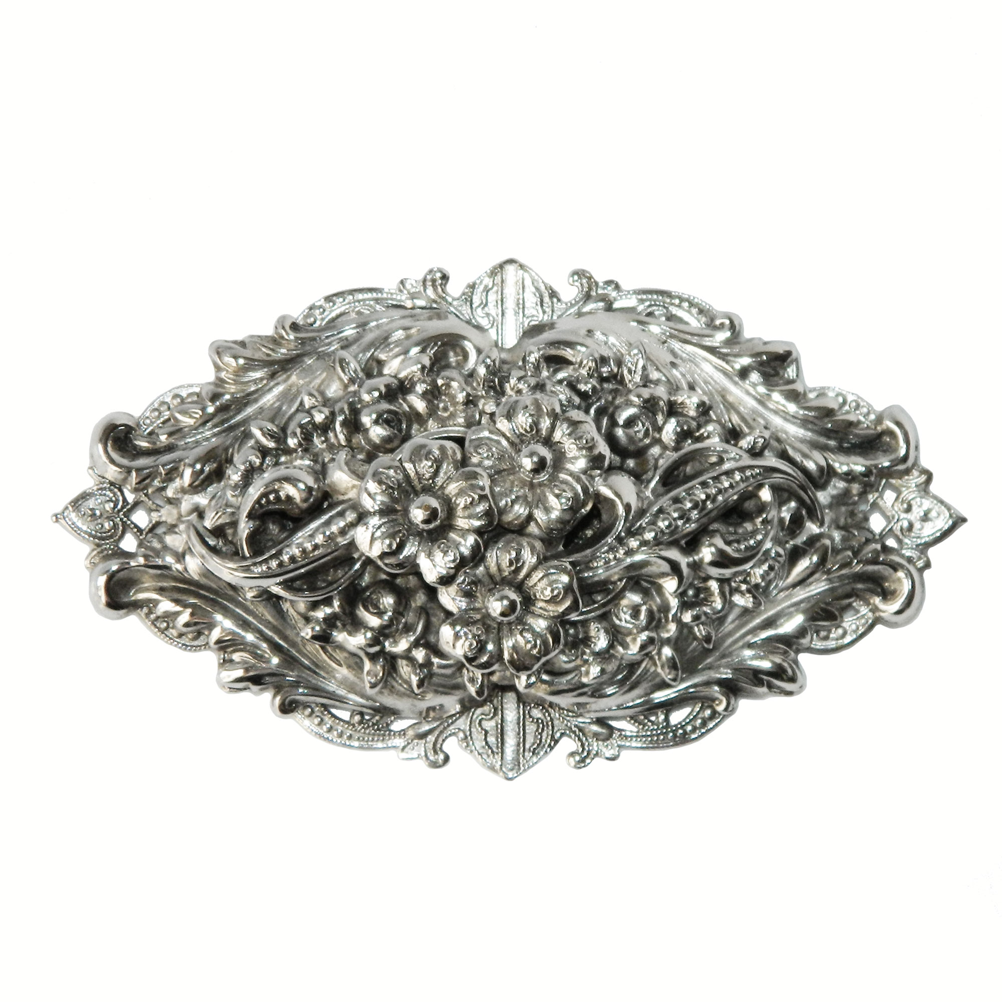 Silver metal floral brooch