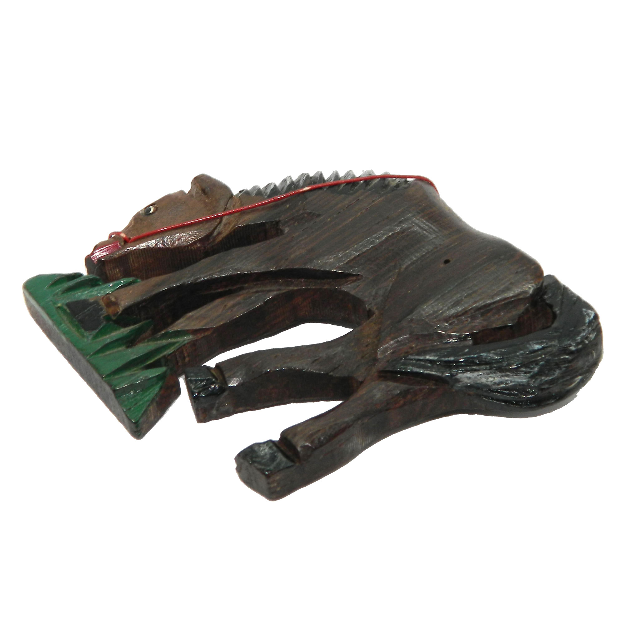 Hand carved rosewood horse brooch