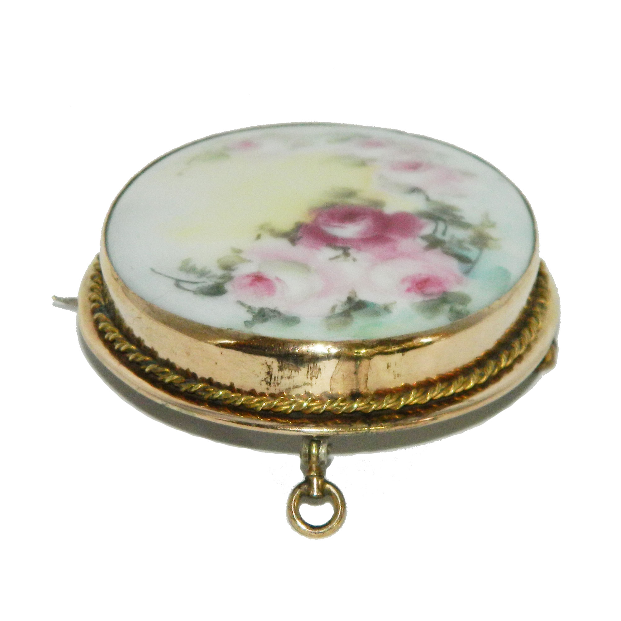 Antique Hand Painted Ceramic Brooch