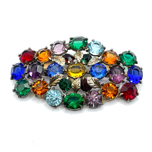 Colorful Art Deco rhinestone pin