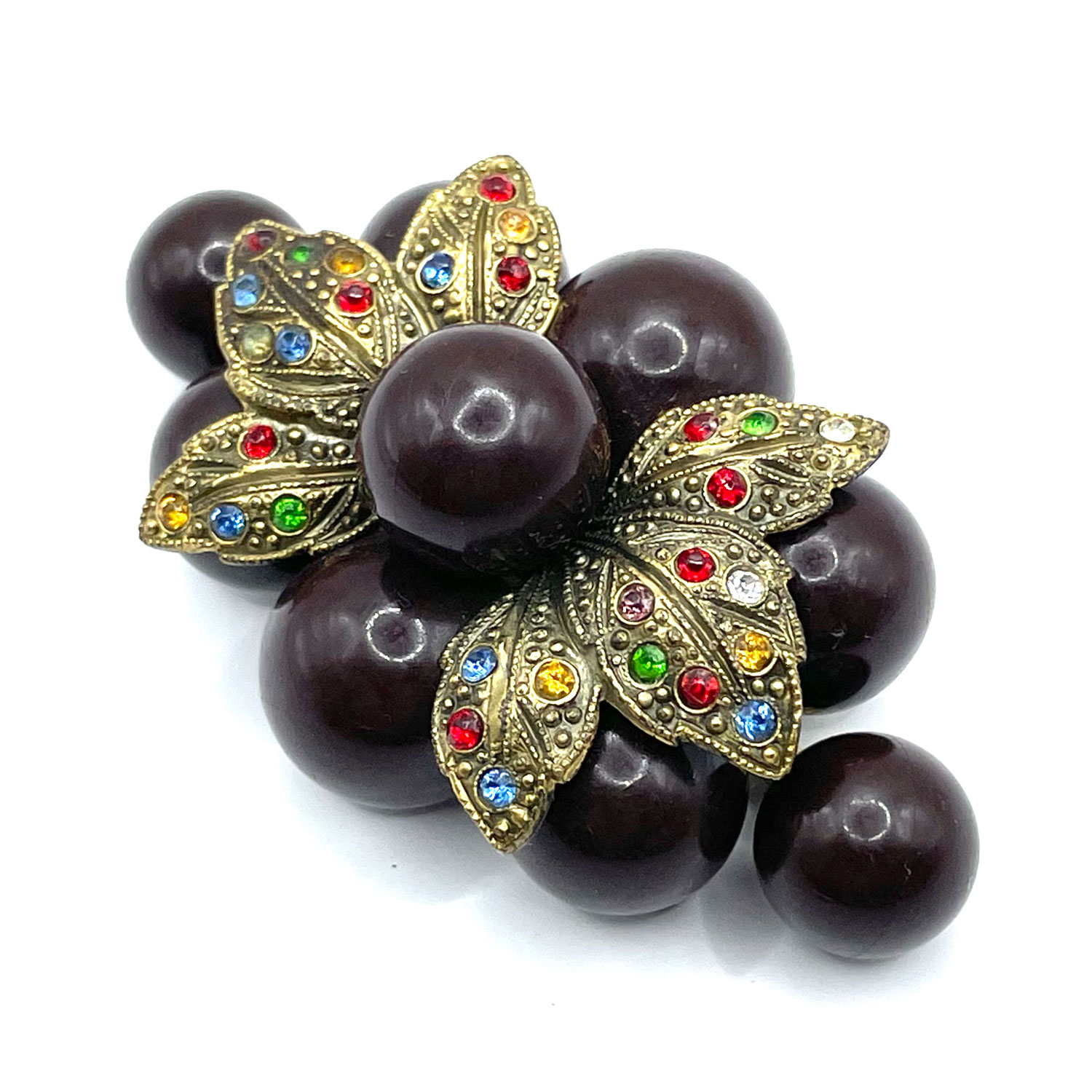 1930s celluloid floral rhinestone floral brooch
