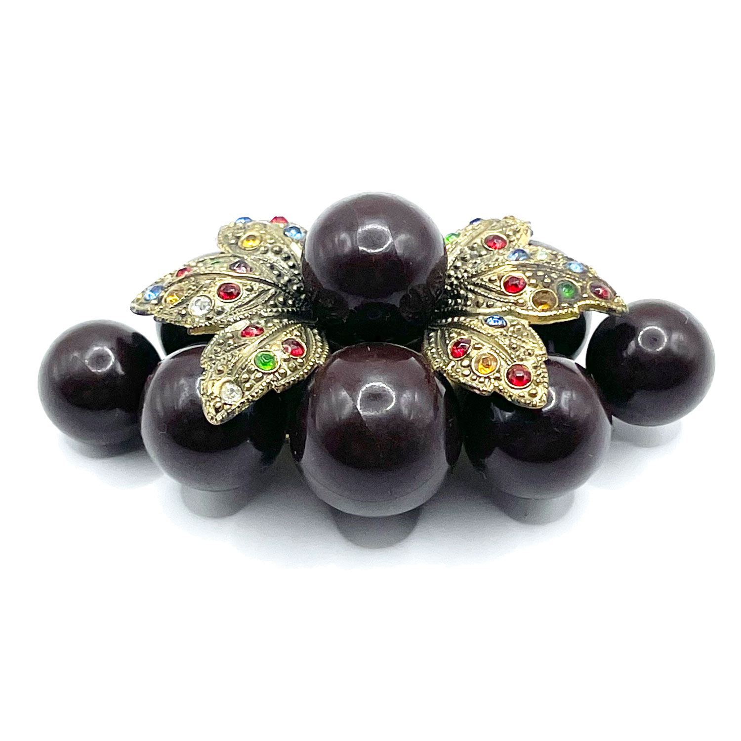 1930s celluloid floral rhinestone floral brooch