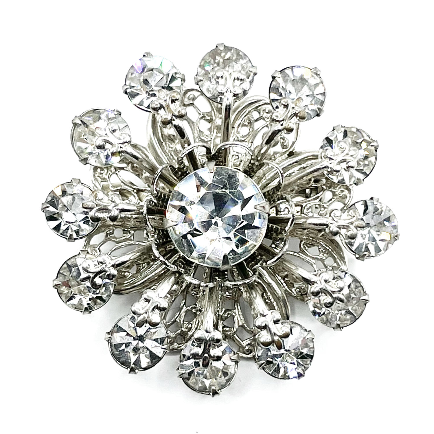 1950s rhinestone snowflake brooch