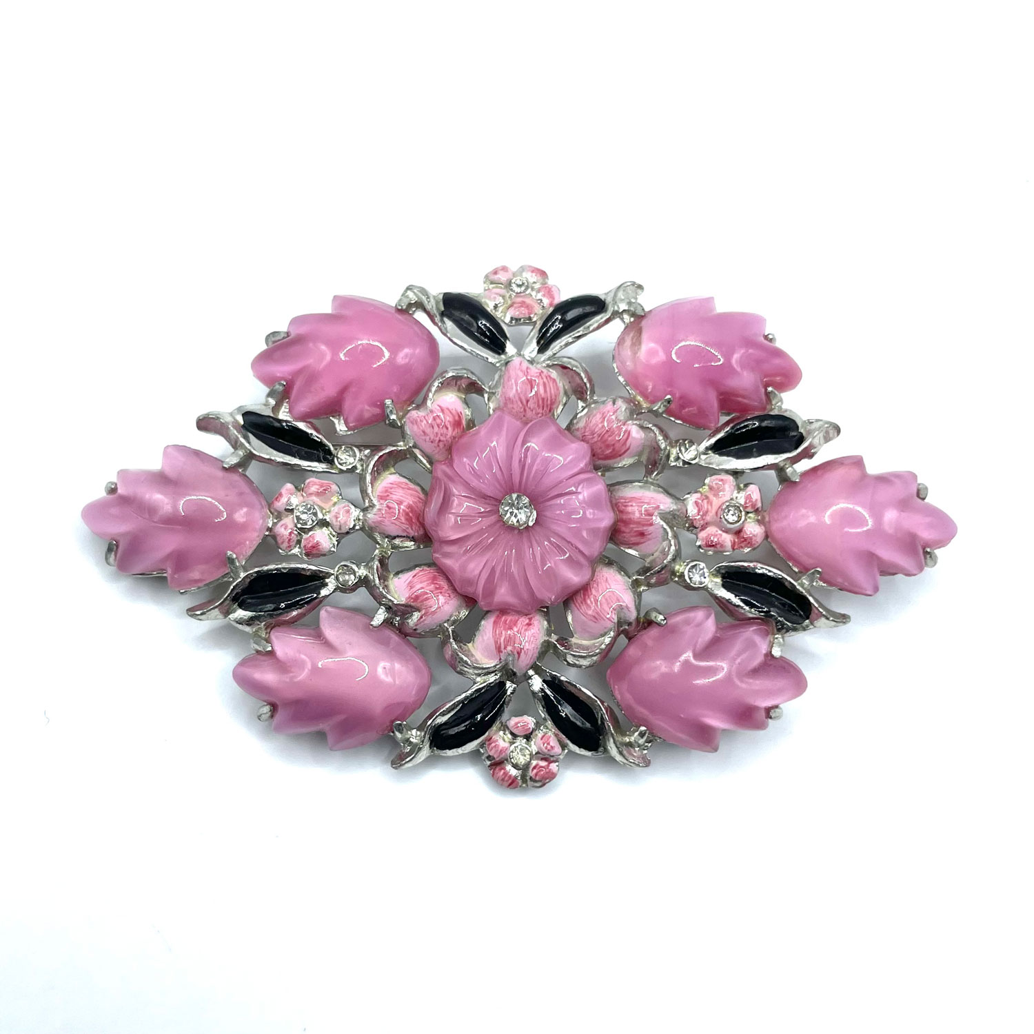 1930s rhinestone floral brooch