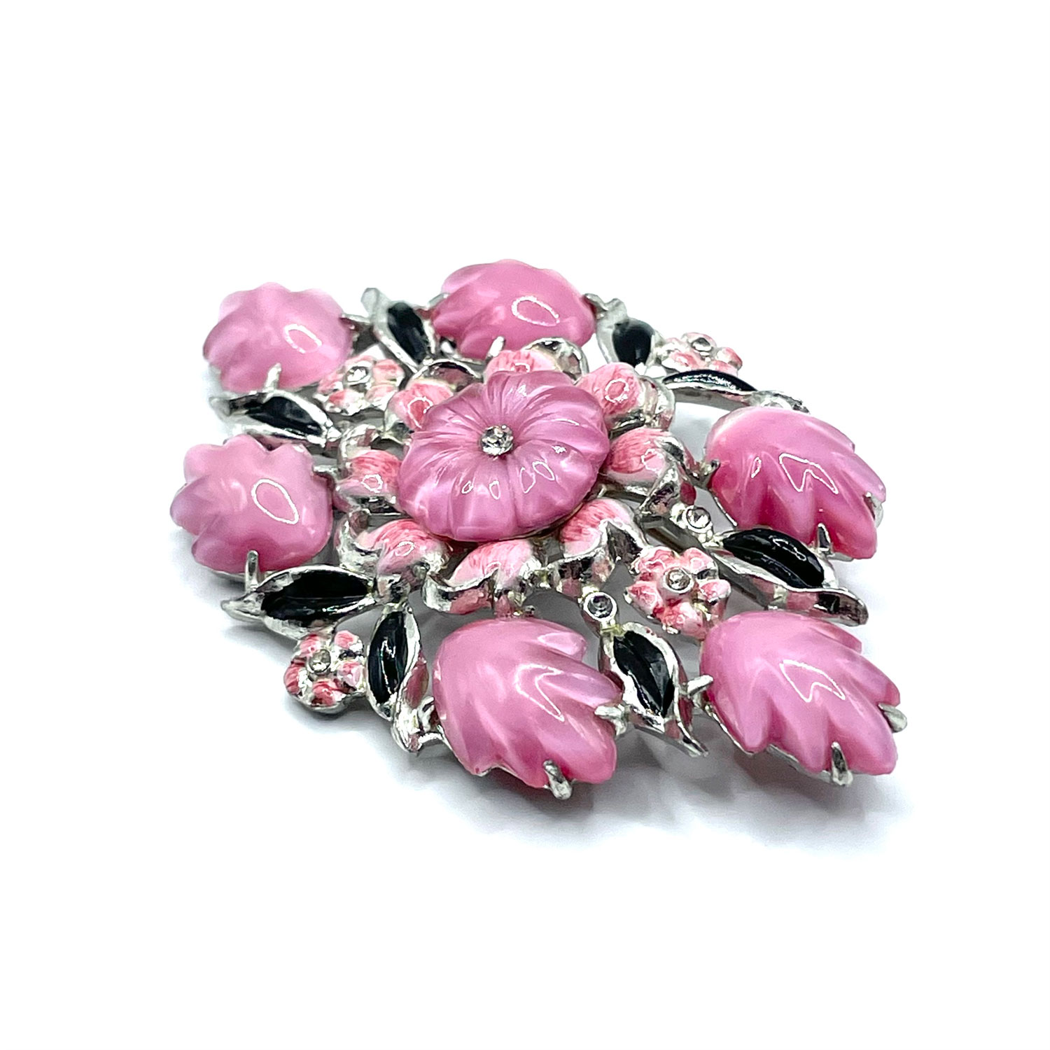 1930s rhinestone floral brooch