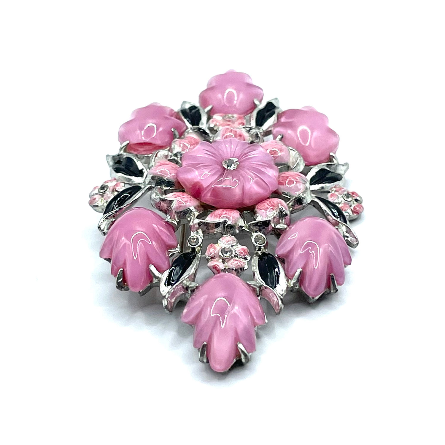 1930s rhinestone floral brooch