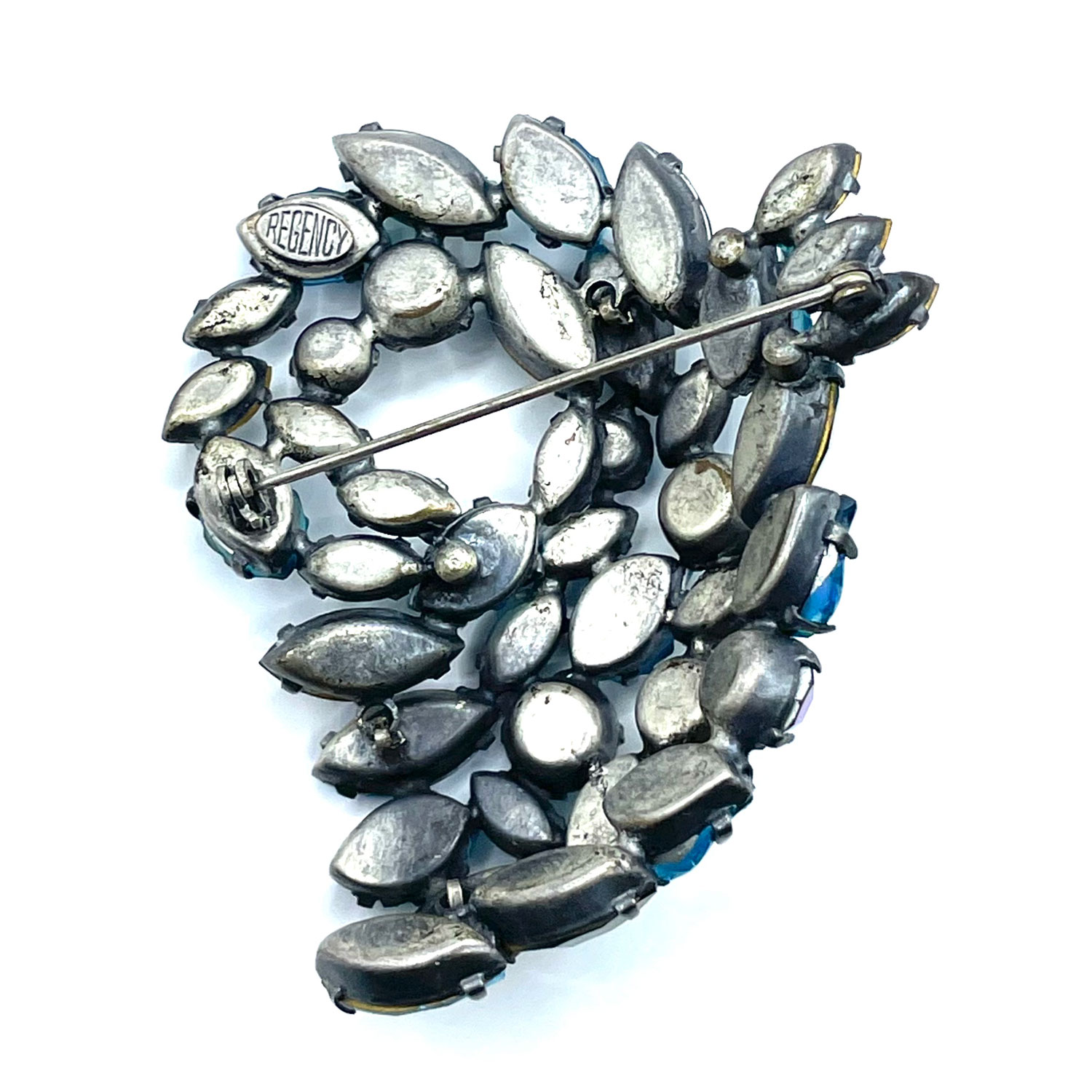 Regency rhinstone leaf brooch