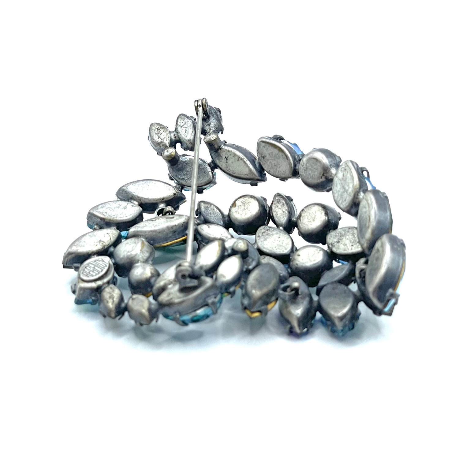Regency rhinstone leaf brooch