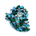 Blue Regency rhinestone brooch