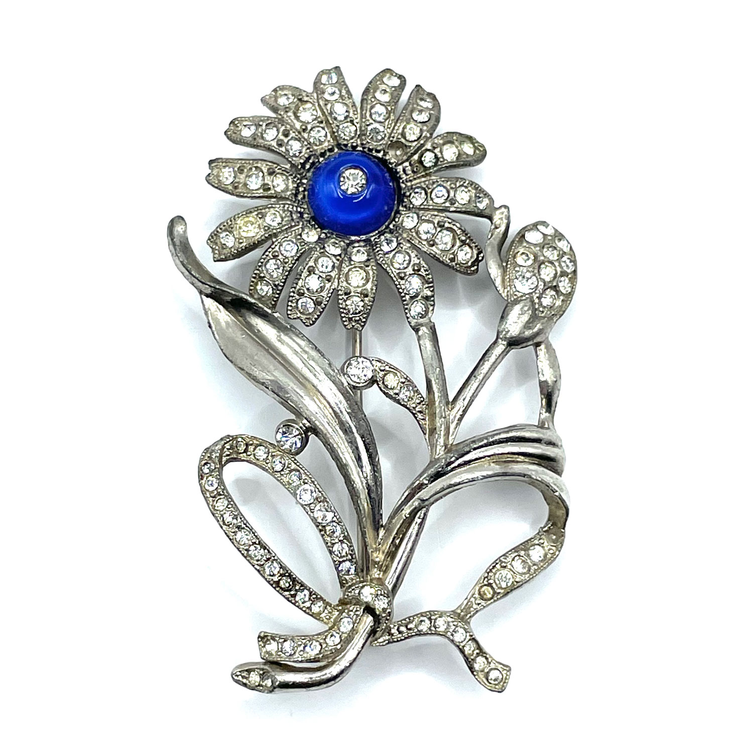 1930s rhinestone floral brooch