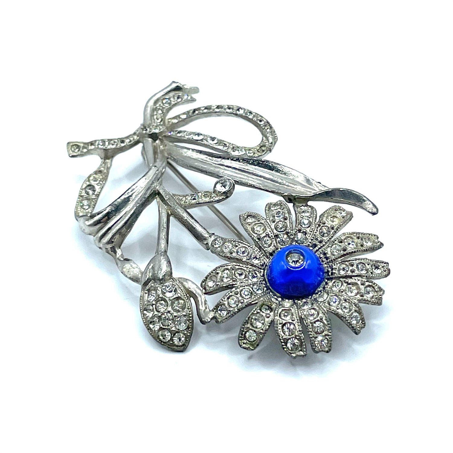 1930s rhinestone floral brooch