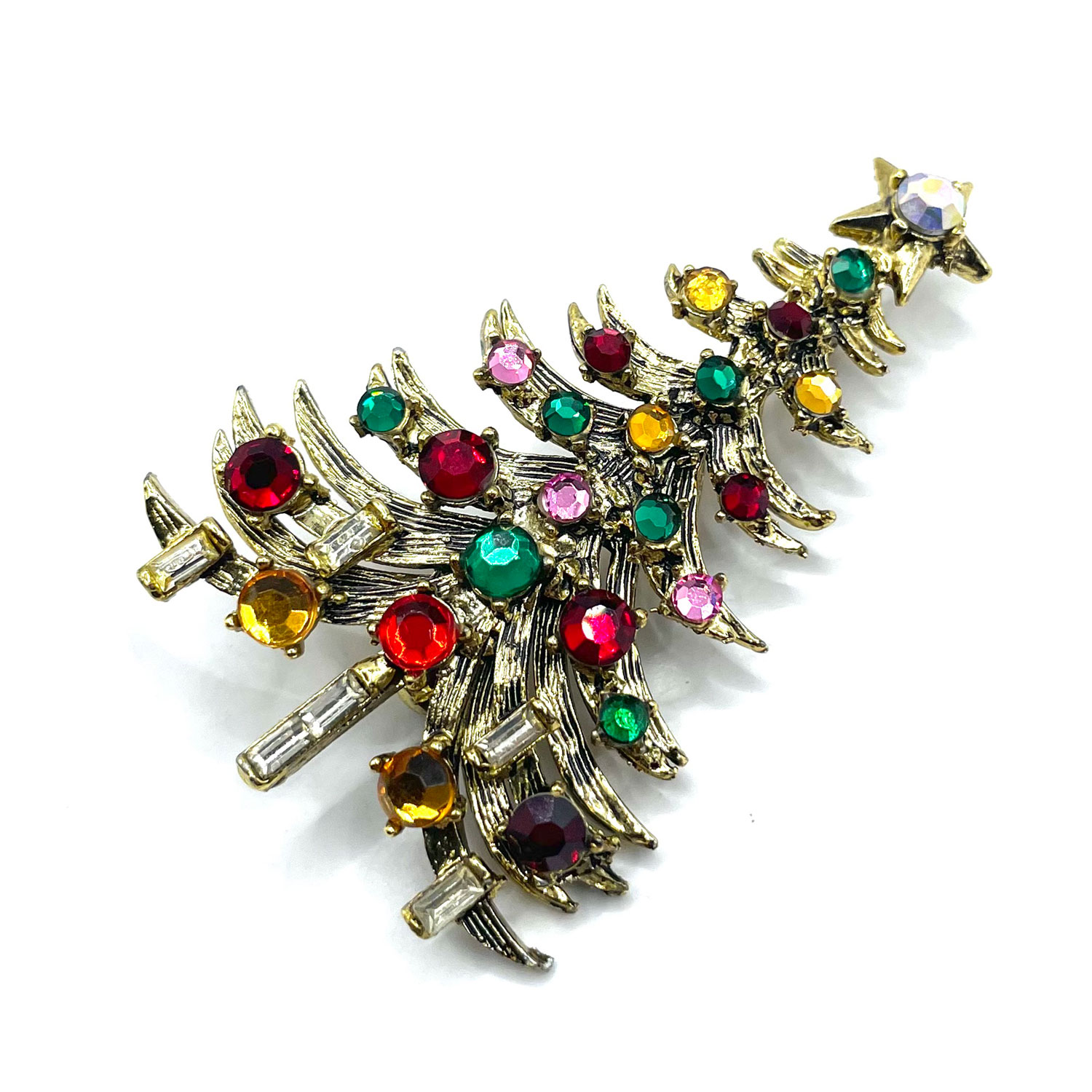 rhinestone Christmas tree pin