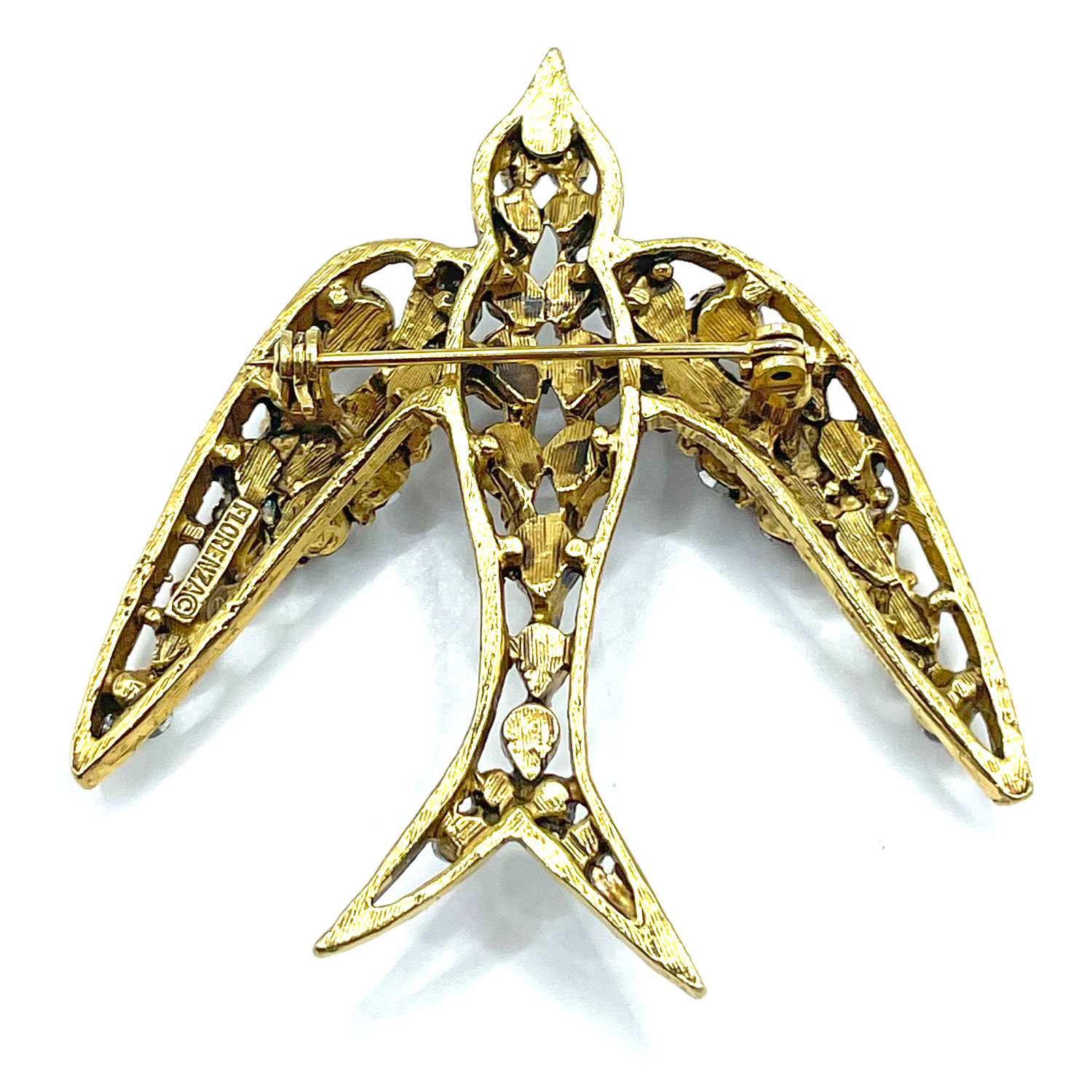 Florenza rhinestone bird brooch