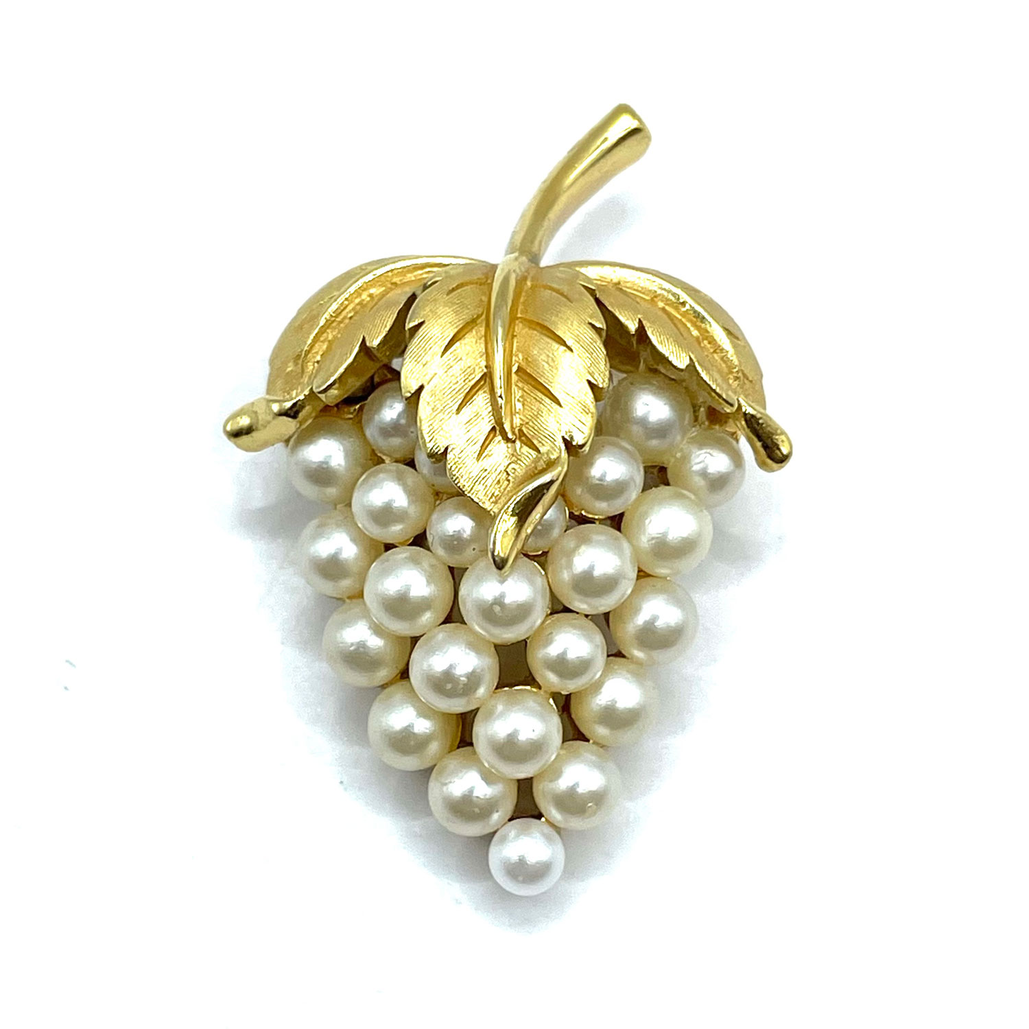 Crown Trifari faux pearl grapes brooch