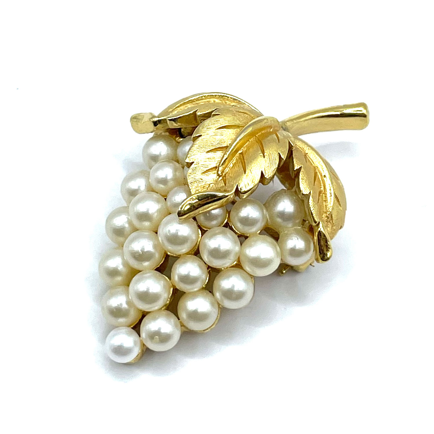 Crown Trifari faux pearl grapes brooch