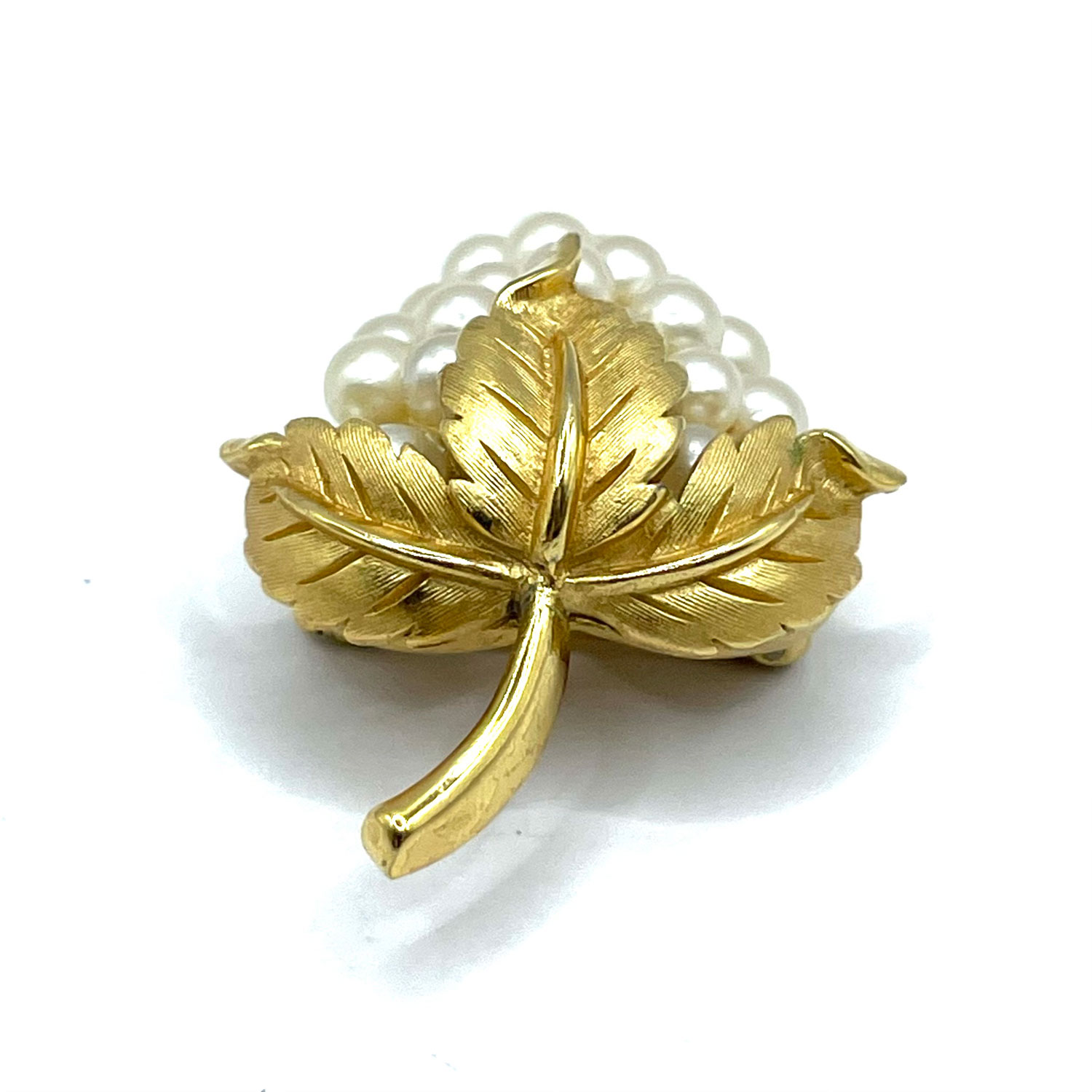 Crown Trifari faux pearl grapes brooch