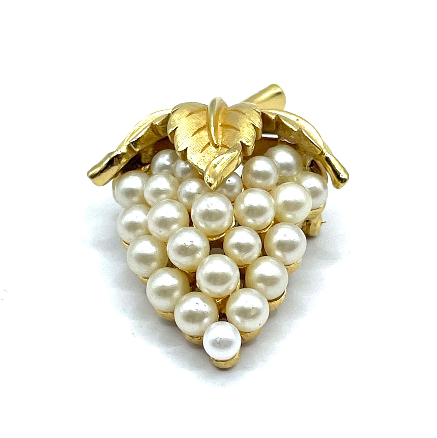 Crown Trifari faux pearl grapes brooch