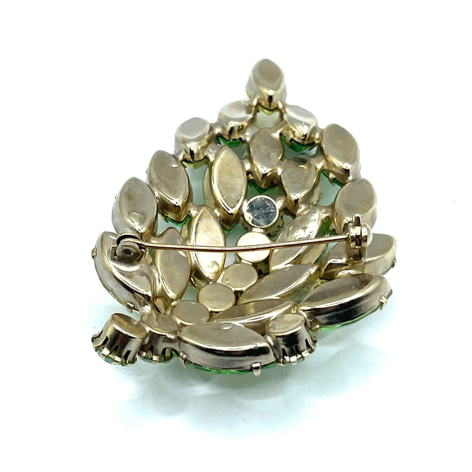 Green and yellow rhinestone brooch