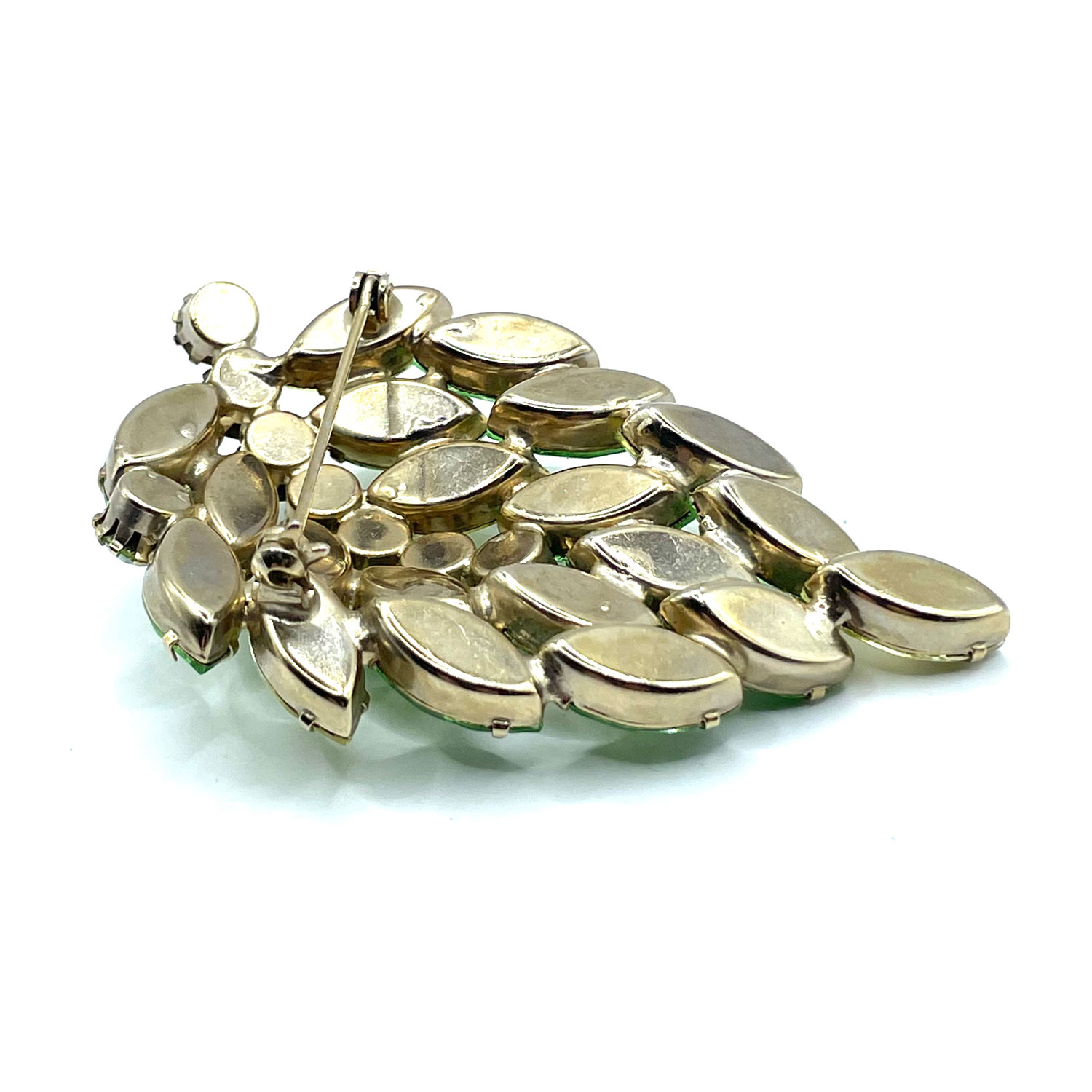 Green and yellow rhinestone brooch