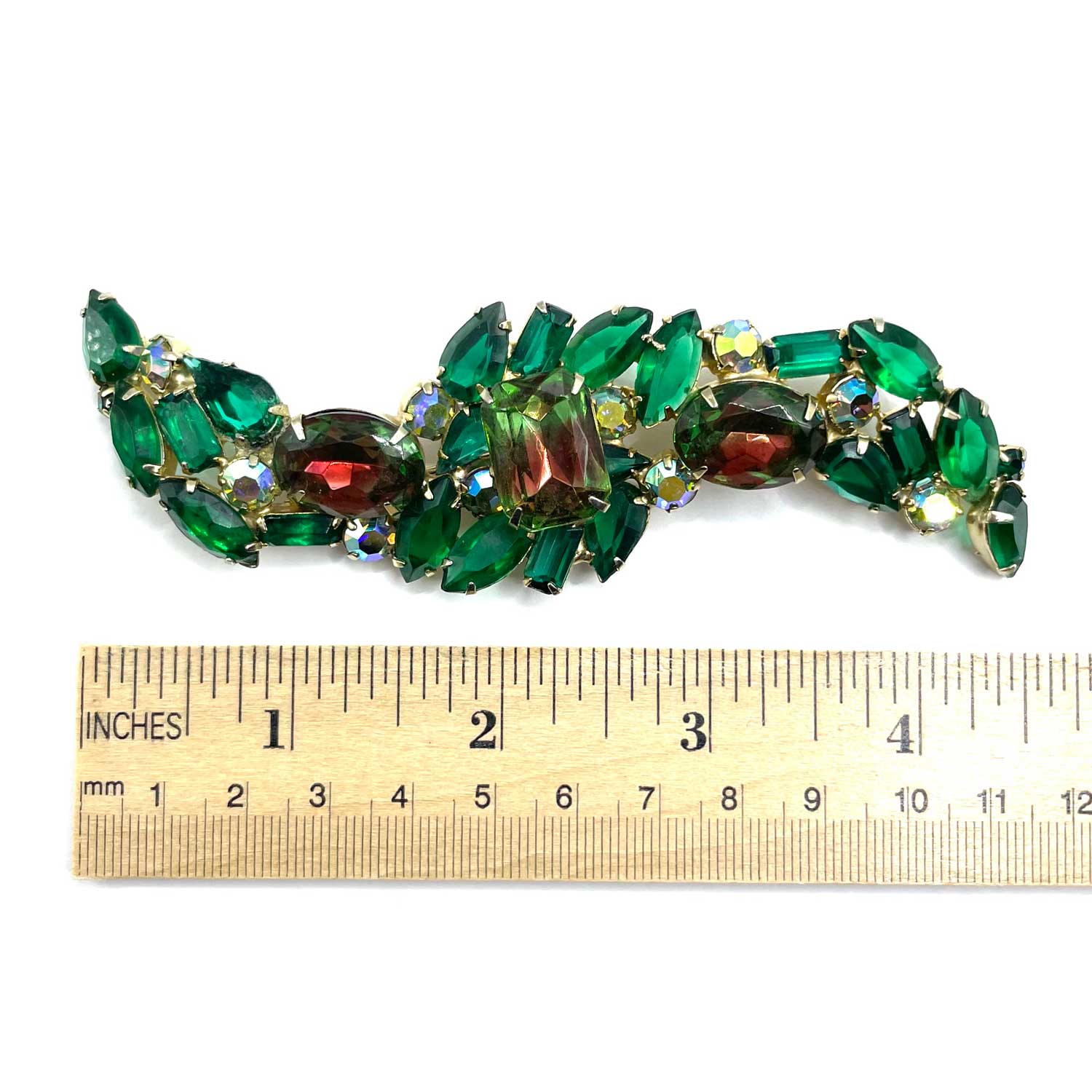 green rhinestone brooch