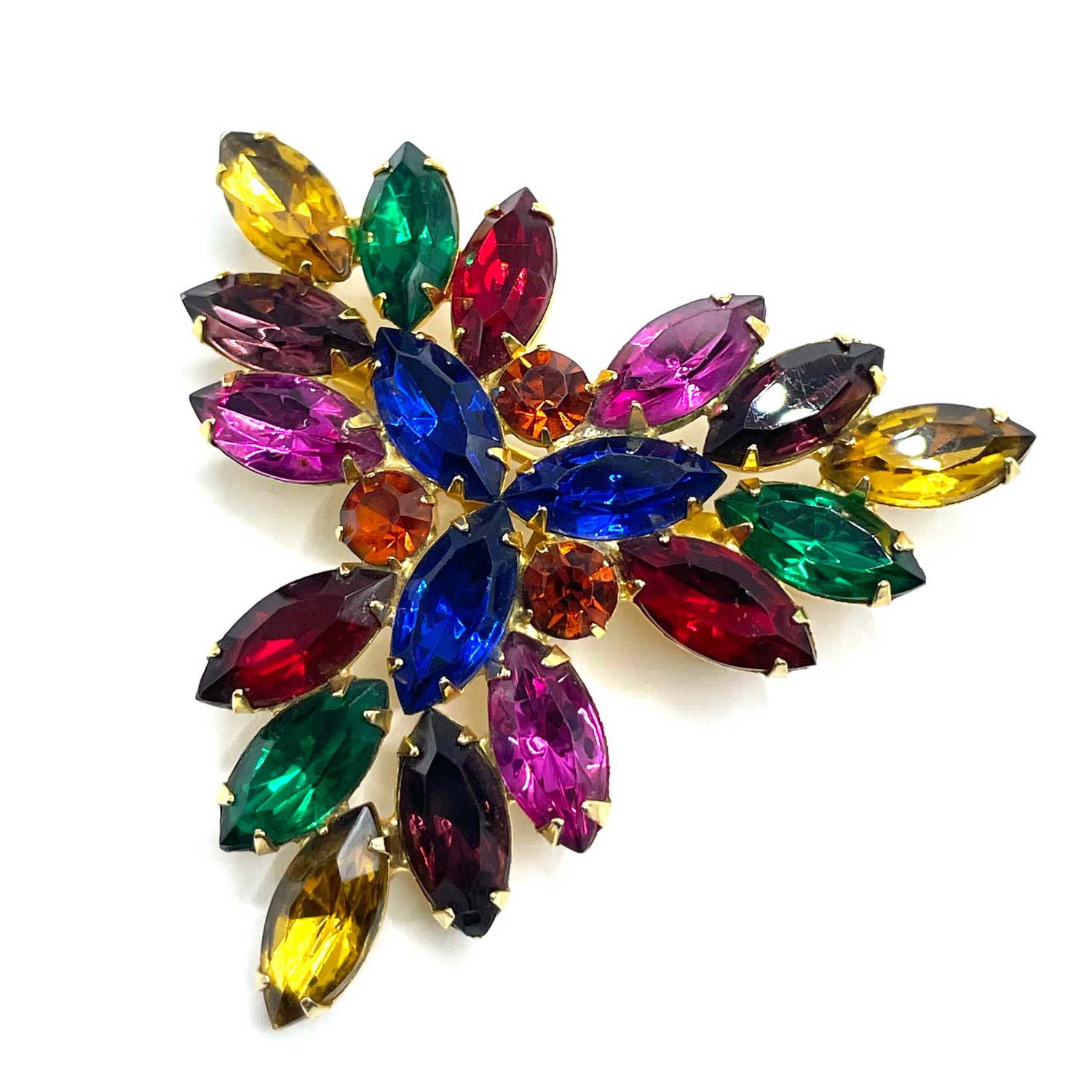 Colorful 1950s rhinestone brooch