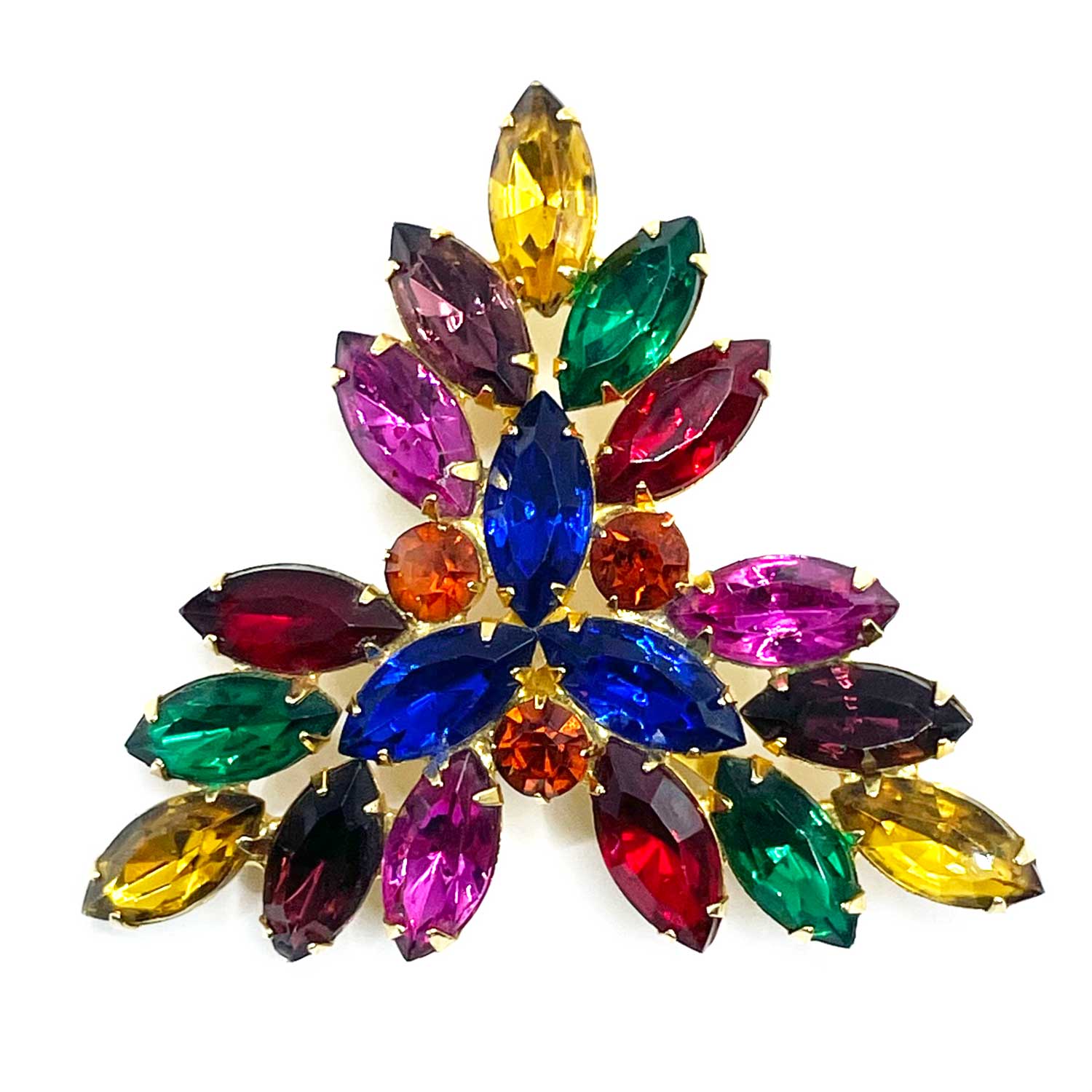 Colorful 1950s rhinestone brooch