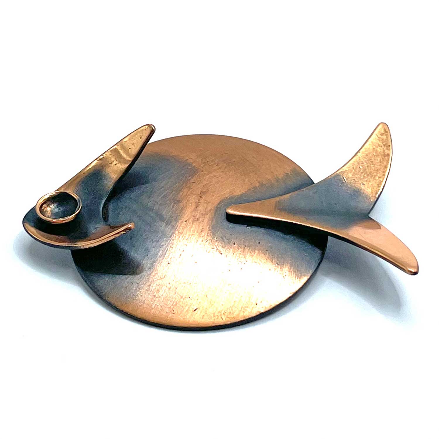 1950s mid century modern copper fish brooch