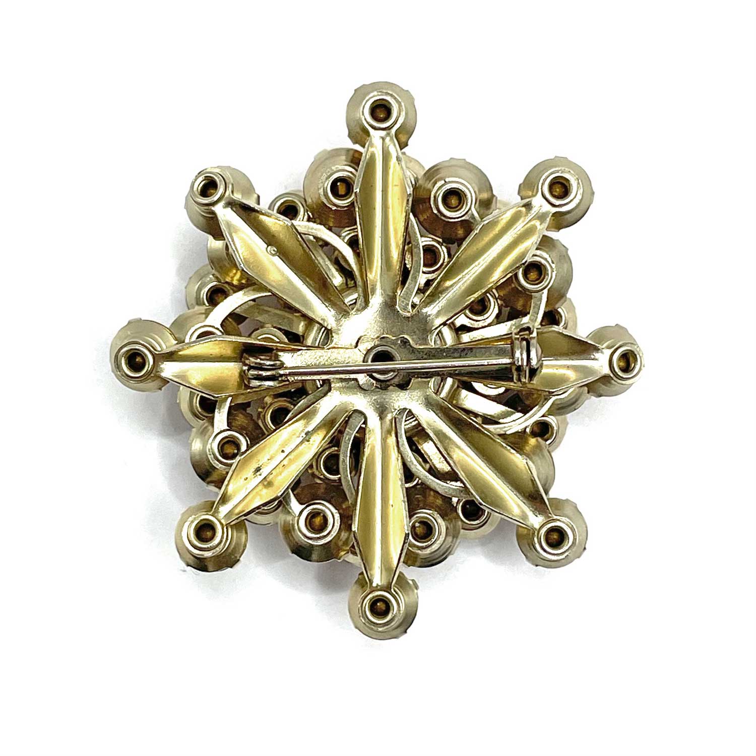 Amber rhinestone snowflake brooch