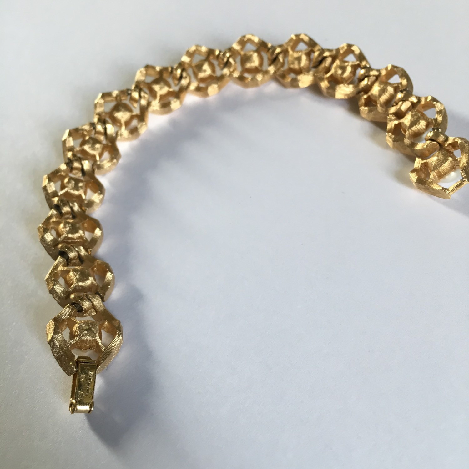 Crown Trifari faux pearl bracelet