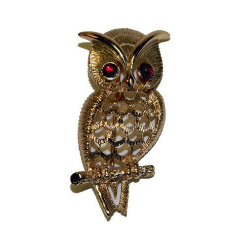 Vintage rhinestone owl brooch, 1970's
