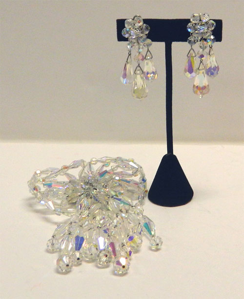 1950's Vendome aurora borealis crystal brooch and earring set