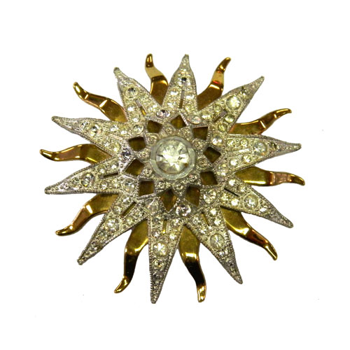 1930's sunburst rhinestone brooch
