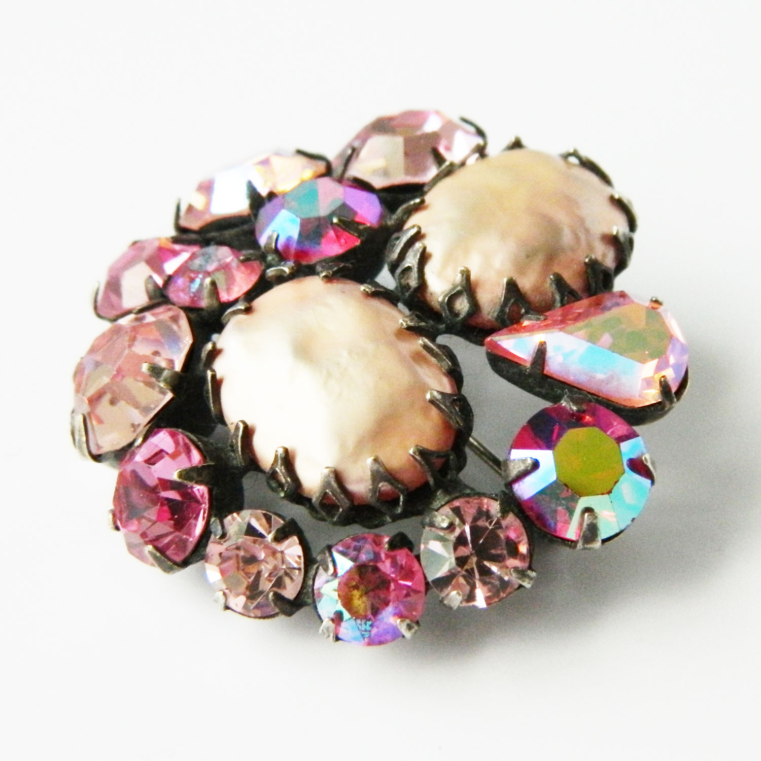 1950s pink rhinestone brooch