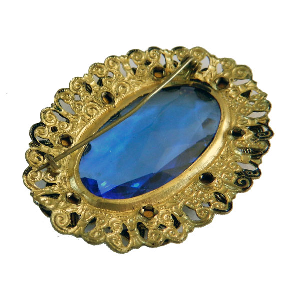 Blue rhinestone flower brooch