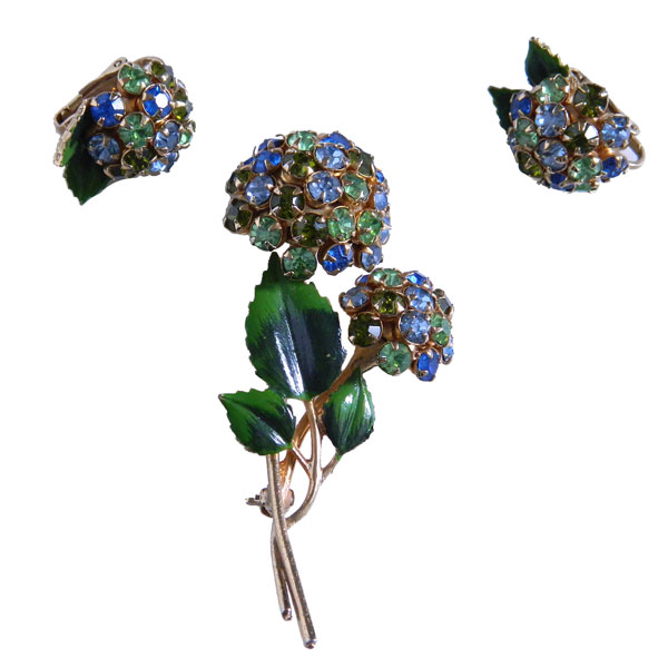 rhinestone brooch and earrings