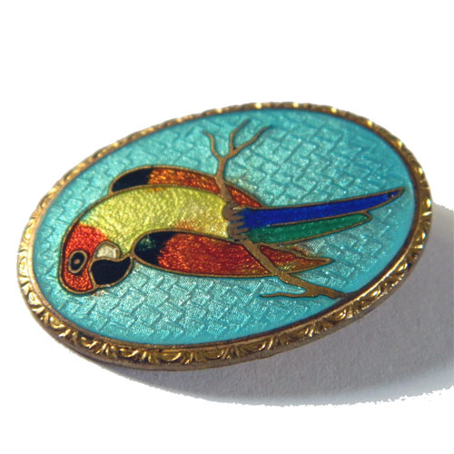 Enameled parrot brooch