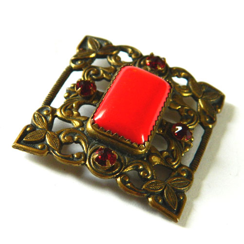 1930's red rhinestone brooch