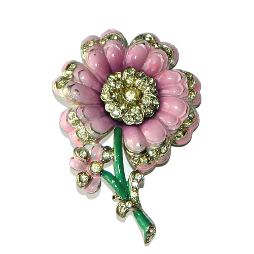 1940's enameled rhinestone brooch