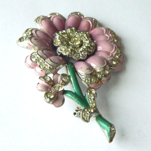 1940's enameled rhinestone brooch