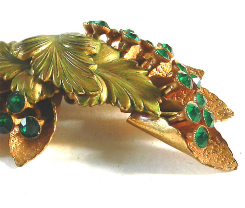 1930's green rhinestone brooch