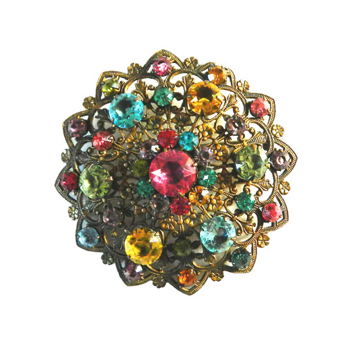 1930's fruit salad rhinestone brooch