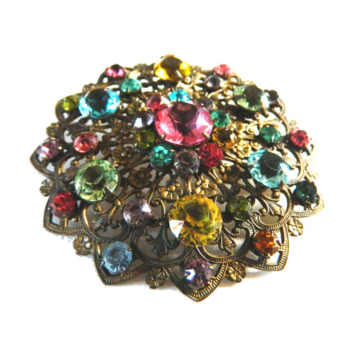 1930's multi color rhinestone brooch