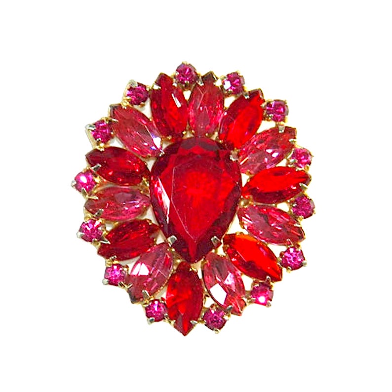 1950's red rhinestone brooch