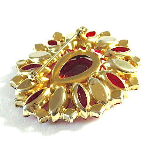 1950's red rhinestone brooch