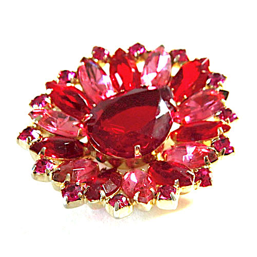 1950's red rhinestone brooch